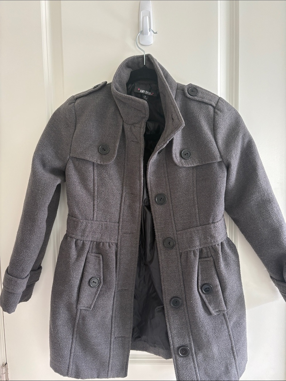 Amy Byer Charcoal Gray Military-Style Peacoat